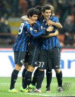 FUSSBALL SERIE A:  Jubel Philippe Coutinho, Marco Davide Faraoni (v. li., Inter Mailand)