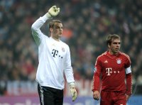 Fussball CHL  Saison 2011/2012:  Torwart Manuel Neuer , Philipp Lahm (v. li., FC Bayern Muenchen)
