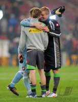 Fussball 1. Bundesliga  Saison 11/12:  Torwart Marc Andre ter Stegen, Mike Hanke, Marco Reus (v. li., Borussia Moenchengladbach)