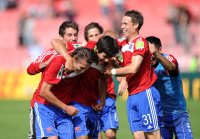FUSSBALL, DFB Pokal 1. Hauptrunde:  JUBEL Mijo Tunjic , Jonas Hummels , Lennart Hasenbeck (v. li., Unterhaching)