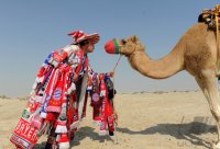Fussball 1. Bundesliga 11/12:  FC Bayern  Fan in der Wueste bei Doha