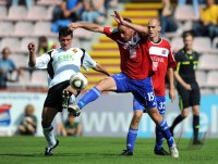 Fussball 3. Bundesliga : Marcus Steegmann (li, TuS Koblenz) gegen Andreas Brysch  (re, Unterhaching)