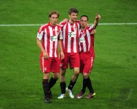 Fussball 1. Bundesliga :  JUBEL Andreas Ottl, Thomas Mueller, Franck Ribery (v. li., FC Bayern Muenchen)