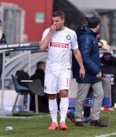 Fussball International Serie A 14/15: Lukas Podolski (Inter Mailand) enttaeuscht