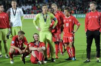Fussball U21-EURO 2011 FINALE: Gaetano Berardi , Jonathan Rossini , Yann Sommer , Innocent Emeghara , Fabian Lustenberger , Amir Abrashi (Schweiz)