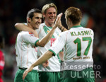 Fussball DFB-Pokal: Bremen - Leverkusen, Jubel Bremen n 1:0