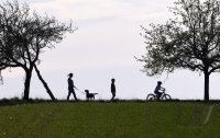 Rottenburg (Kreis Tuebingen) Schmuckbild / Wetterbild: Familie beim Spaziergang in der Abendsonne