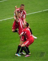 Fussball 1. Bundesliga : Bastian Schweinsteiger, Thomas Mueller, Franck Ribery (v. li., FC Bayern Muenchen)