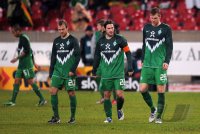 Fussball 1. Bundesliga : (v. li.) Bremen ENTTAEUSCHUNG Daniel Jensen, Torsten Frings, Per Mertesacker, Mikael Silvestre