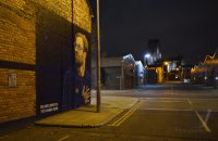 Fussball CHL 18/19 Achtelfinale: Trainer Klopp (FC Liverpool) als Wandmalerei