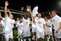 FUSSBALL  International CHL 09/10: JUBEL Arjen Robben, David Alaba, Diego Contento, Philipp Lahm, Ivica Olic (v. li., FCB)